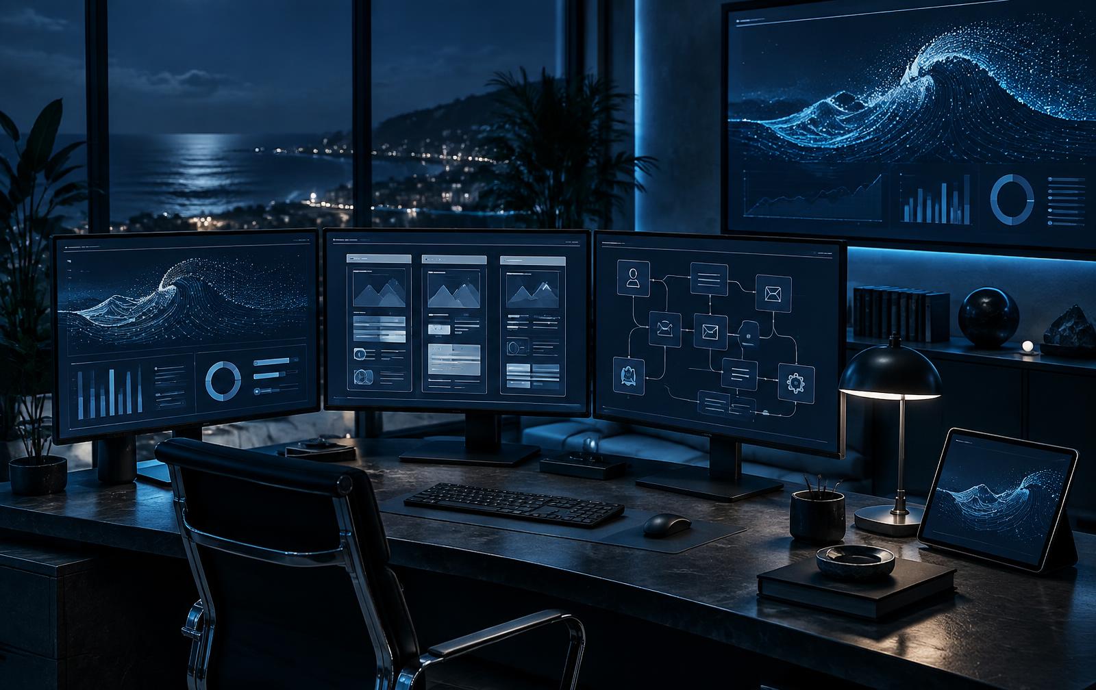 Estúdio SeaIA com dashboards, páginas e fluxos de automação